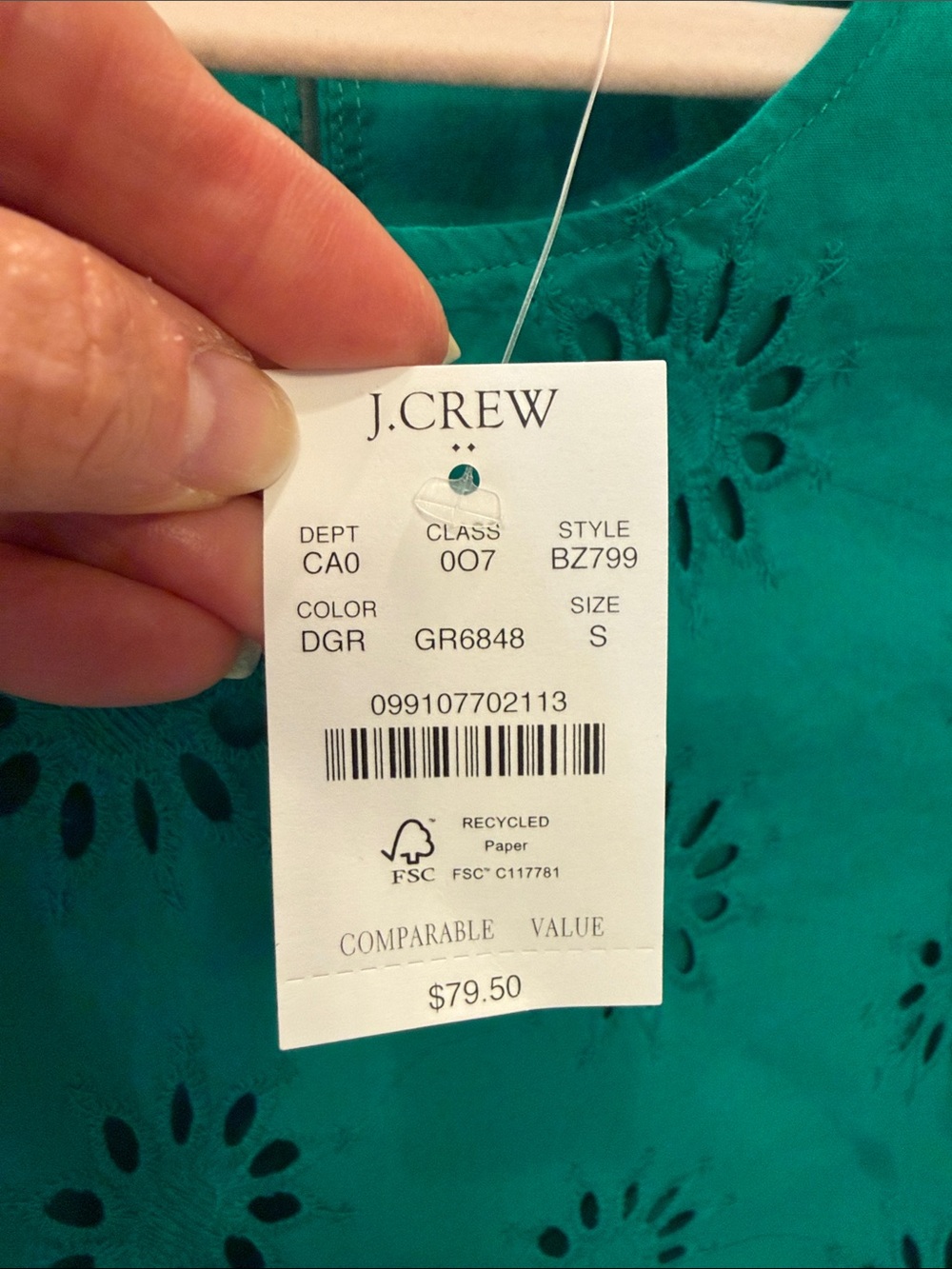 J. Crew Green Eyelet Sleeveless Cotton Top - Picture 2 of 6